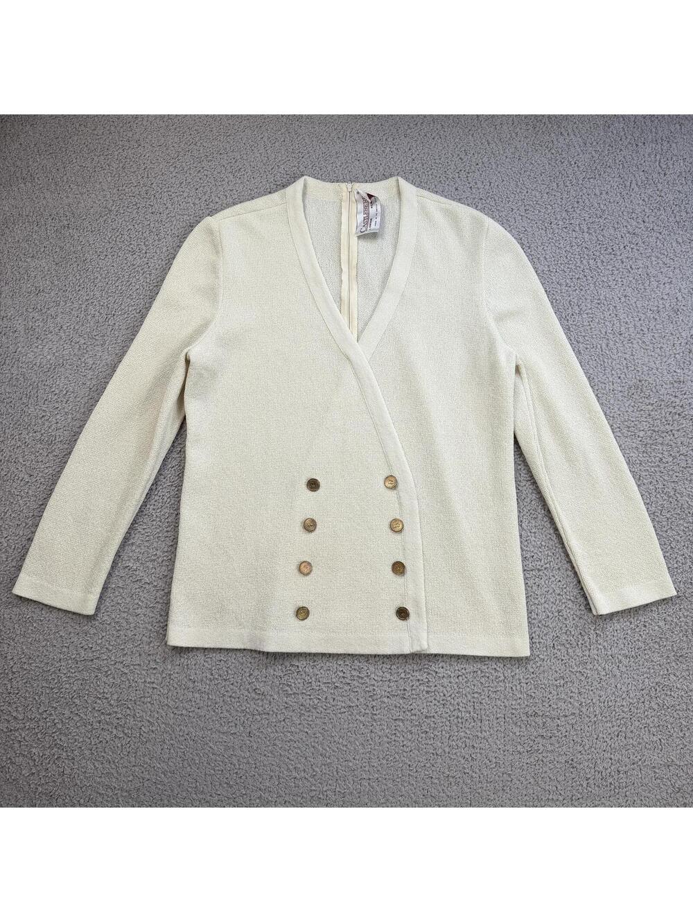 Vintage 90s Castlebury Cream Knit Blazer Women S Cardigan Jacket Made in USA